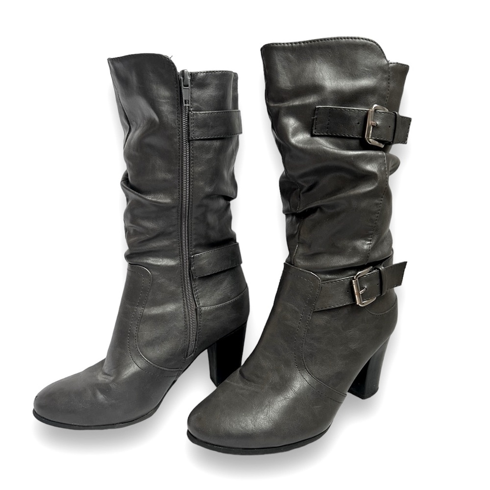 Gray Vegan Leather Heeled Boots